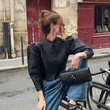 Blusa Satinada Vintage Mujer Manga Larga Estilo Oficina