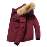 Campera Hombre Plumas con Capucha Cuello Piel Invierno