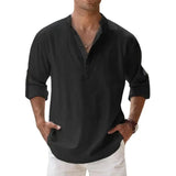 Camisa básica de lino de manga larga para hombre