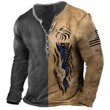 Camiseta vintage de manga larga para hombre, estilo urbano, con estampado 3D.