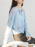 CHIC VEN Female Cardigan Loose Casual Mohair Hollow Knitted Sweaters Female Short Jumpers Spring Summer 2025 Tops