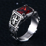 Anillo Cruz con Piedra Roja - Delicado y Moderno