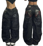2024 New American Trend Retro Hip-hop Embroidery Pattern Baggy Jeans For Men And Women Y2K Harajuku Gothic Wide Pants Streetwear