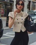 Blazer Mujer Doble Botonadura Manga Corta Entallado Verano