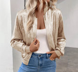 Campera Bomber Mujer Brillo con Cierre Liviana Manga Larga