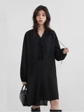CHIC VEN Women Dresses Loose Casual V-neck Ruffled Long Sleeve Female Long Dress Design A-line Spring Summer 2025