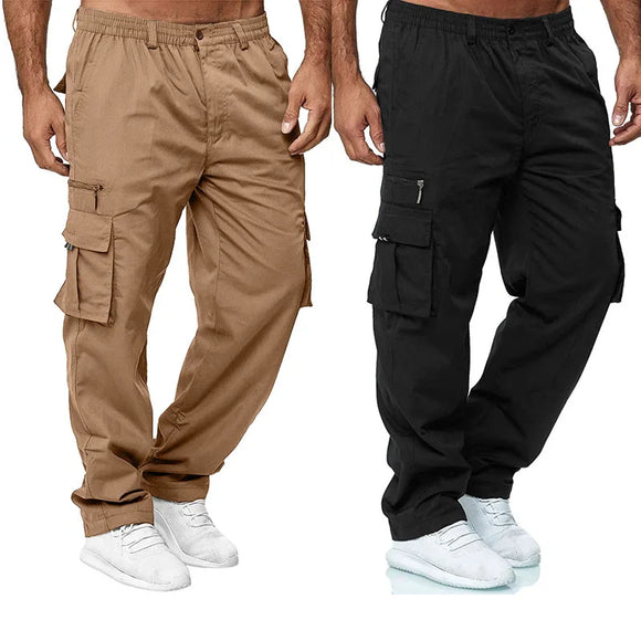 Pantalones cargo holgados para hombre con múltiples bolsillos.