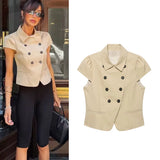 Blazer Mujer Doble Botonadura Manga Corta Entallado Verano