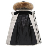 Campera Hombre Plumas con Capucha Cuello Piel Invierno