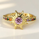 Anillo Sol Retro - Dorado Antiguo para Mujer