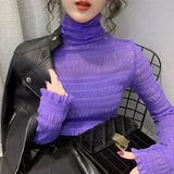 Blusa transparente de encaje para mujer, 6 colores de malla elástica.