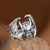 Anillo Calavera con Murcielago - Punk Halloween Ajustable
