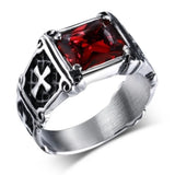 Anillo Cruz con Piedra Roja - Delicado y Moderno