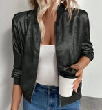 Campera Bomber Mujer Brillo con Cierre Liviana Manga Larga