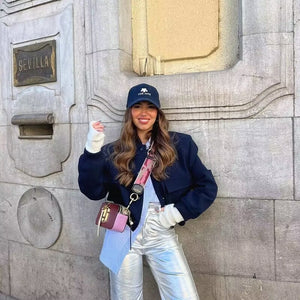 Chaqueta recortado para mujer, chaqueta de manga larga con bolsillos grandes, abrigos casuales elegantes