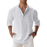 Camisa básica de lino de manga larga para hombre
