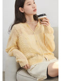 CHIC VEN Female Cardigan Loose Casual Mohair Hollow Knitted Sweaters Female Short Jumpers Spring Summer 2025 Tops