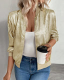 Campera Bomber Mujer Brillo con Cierre Liviana Manga Larga