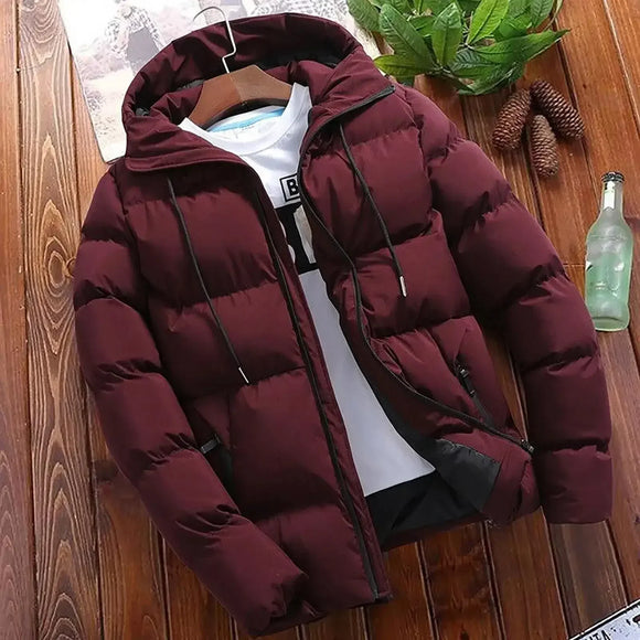 Chaqueta parka acolchada gruesa con capucha para hombre.