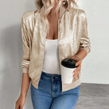 Campera Bomber Mujer Brillo con Cierre Liviana Manga Larga