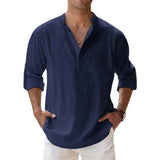 Camisa básica de lino de manga larga para hombre