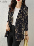 Blazer para mujer, abrigos con estampado retro, ropa de abrigo informal de manga larga con flores