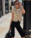 Blazer Mujer Doble Botonadura Manga Corta Entallado Verano