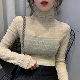 Blusa transparente de encaje para mujer, 6 colores de malla elástica.