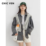 CHIC VEN Women Shirt Single Breasted Loose Casual New Retro BF Style Female Denim Shirt Woman Jacket Blouses Spring Autumn 2025
