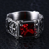 Anillo Cruz con Piedra Roja - Delicado y Moderno
