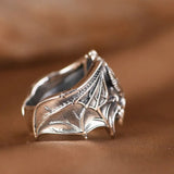 Anillo Calavera con Murcielago - Punk Halloween Ajustable