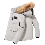 Campera Hombre Plumas con Capucha Cuello Piel Invierno