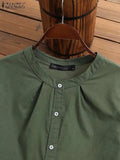 ZANZEA 2025 Spring Summer Blouses Casual Women Shirts Solid Color 3/4 Sleeve Buttons Cotton Linen Blusas Solid Top Casual Tunic