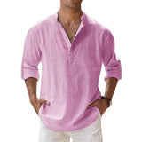 Camisa básica de lino de manga larga para hombre