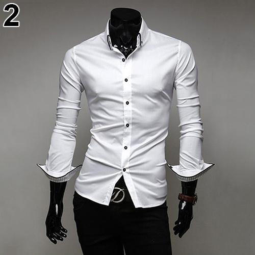 Camisa Hombre Formal Entallada Slim Fit Blanca Lisa Manga Larga PX002