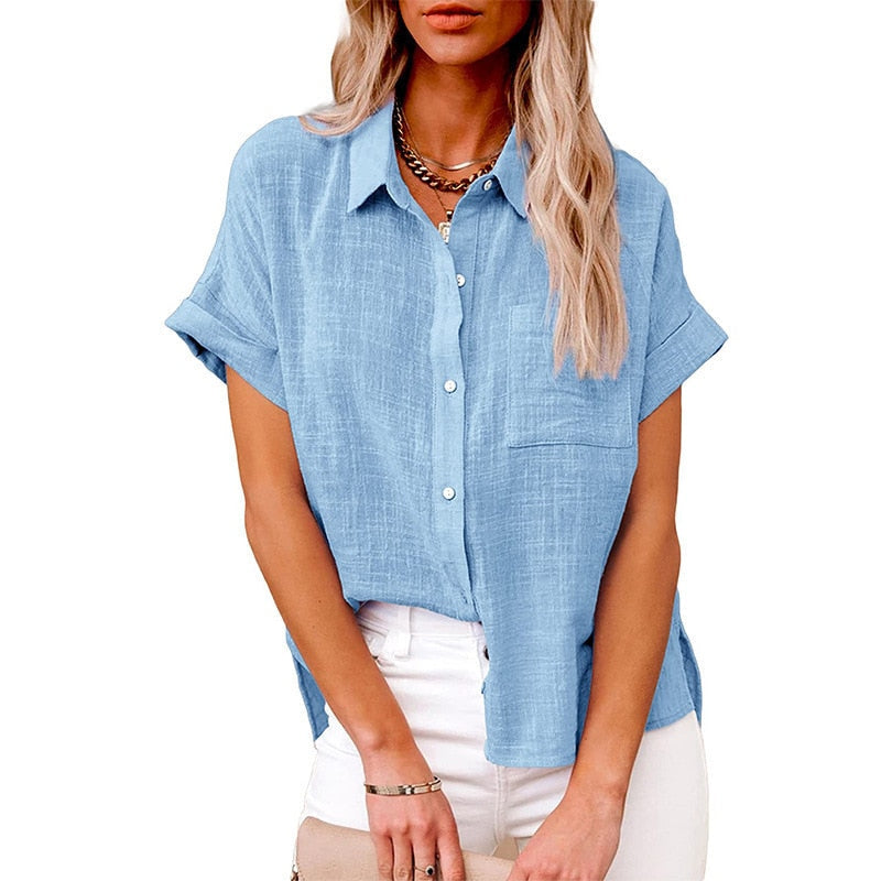 Camisa lino azul mujer sale