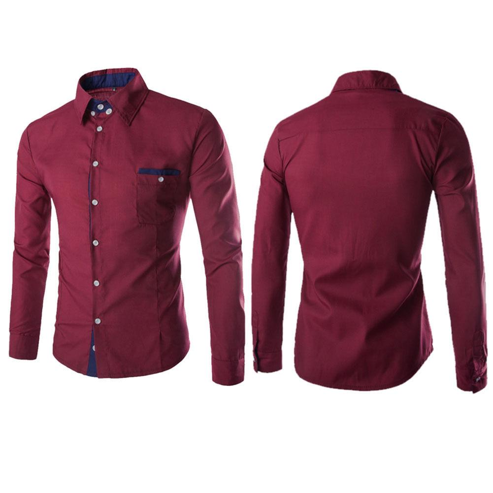 Camisa Hombre Formal Entallada de Lujo Azul Bordo Negro QB001