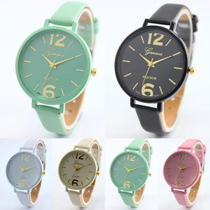 Reloj Pulsera Mujer Dama Grande Simple Sencillo Color Cuero Cuarzo