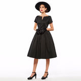 Vestido Mujer  Estilo Vintage Retro Escote en V  Manga Corta Elegante Vestido de Fiesta JulyVintage