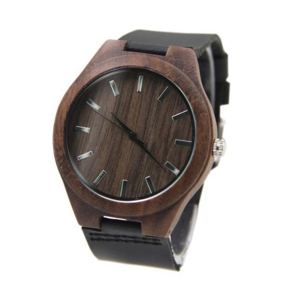 Reloj Pulsera Madera Bambu Fashion Cuero Oscuro Te Quiero Fashion