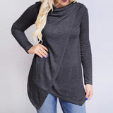 Blusa Asimétrica Sueter Mujer Otoño Manga Larga Cuello Redondo Top