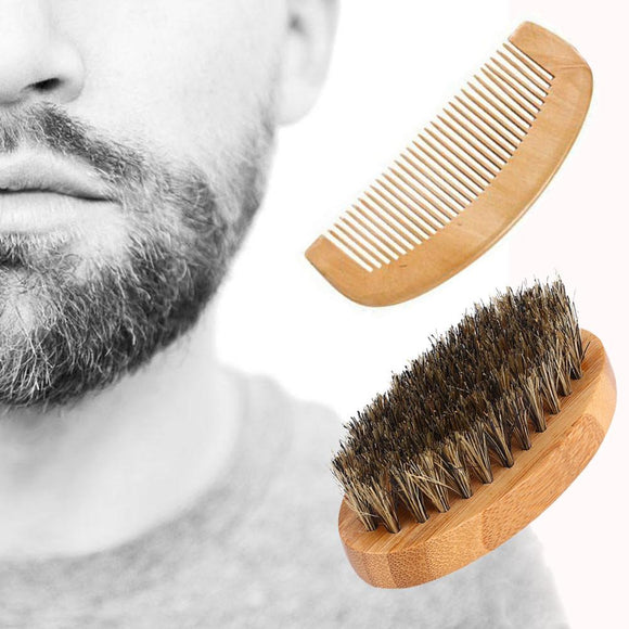 Cepillo de Cerdas y Peine de Madera para Cabello Bigote y Barba de Hombre