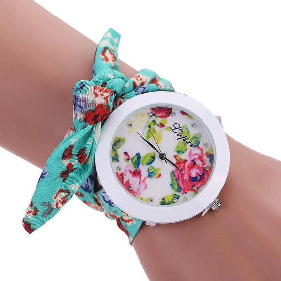 Nuevo Reloj Pulsera Mujer Dama Fashion Casual Tela Flores brazalete Vintage Cuarzo