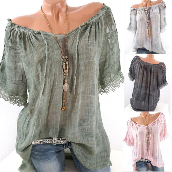 Blusa Volados Manga Corta Cuello Bote Mujer Dama