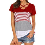 Remera Rayas Solido Tricolor Mujer Dama Manga Corta Bretel Cruzado